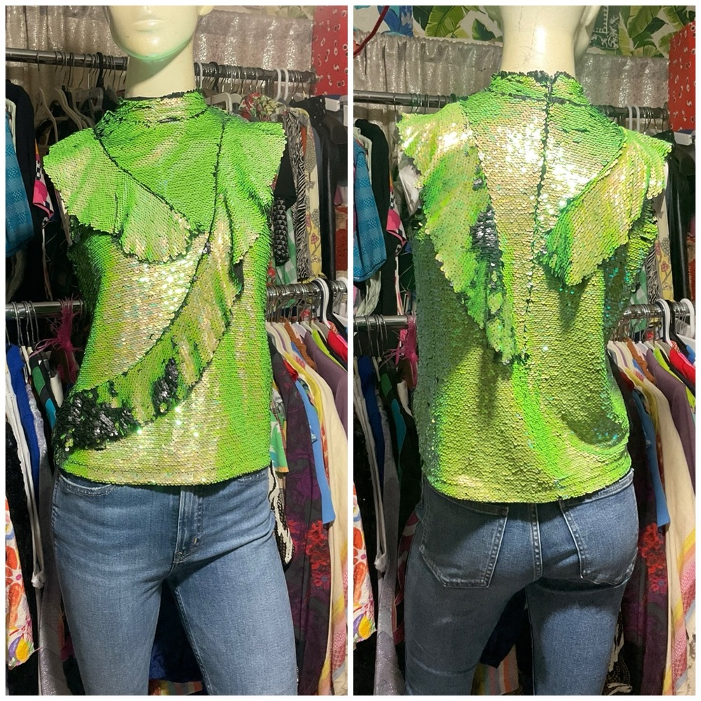 Mad But Magic Green Sequined Top Size XS